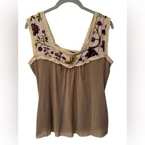 Weston Wear Brown Velvet Embellished Tank Top Blouse size Large